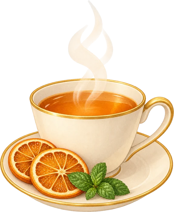 Gemalte Teetasse mit Orangenscheiben
